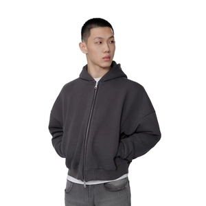 Sudadera con capucha y cremallera personalizada de gran tamaño en blanco 100% algodón polar hombro caído Vintage Boxy recortado holgado Streetwear Sudadera con capucha para hombres - Product Image 2