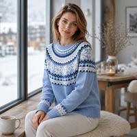 Pull en tricot jacquard flocon de neige Fair Isle nordique personnalisé pour femme, col rond, pull d'hiver, pull de Noël, vente en gros OEM