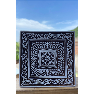 Square Floral Border Hand Carved <b>Wooden</b> <b>Block</b> for Textile Printing White Engraving Design for Best Price - Product Image 1