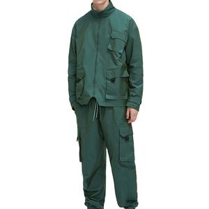 Custom Plus Size Autumn Sport Casual <b>Flannel</b> Windbreaker Relax Cargo Pants Set Printed Utility Pockets <b>Jacket</b> Jogging Pants 2pcs - Product Image 1