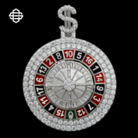 Liontin Roda Roulette Custom Berlapis Perak 925 dan Emas, Hiasan Zirkon, Tanda Dolar Berkilau, Perhiasan Hiphop untuk Pria dan Wanita
