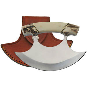 Couteau à pizza professionnel multifonction en acier Damas avec manche en bois et étui en cuir, couteau Ulu - Product Image 6