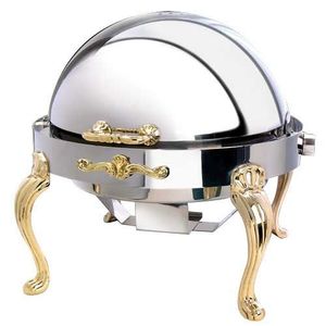 Chauffe-plats en métal de luxe de style arabe royal élégant avec poignées décoratives et pieds dorés inclus - Product Image 1