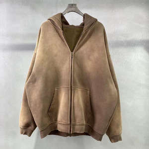 Sudadera con Capucha Coreana de Algodón Pesado con Cremallera y Pedrería, Estilo Streetwear, Lavado Ácido Funcional, Personalizada OEM - Product Image 3