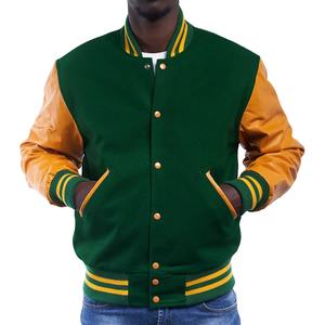 Veste de baseball pour hommes Ville Sports avec logo brodé personnalisé, style varsity, manches en cuir - Product Image 1
