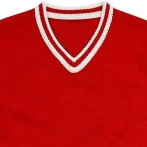 เสื้อสเวตเตอร์ถักคอวีของผู้หญิงเสื้อสเวตเตอร์ถักแบบสวมหัวเสื้อสเวตเตอร์ผ้าคอตตอนสีตัดสีขาวสีแดง - Product Image 2