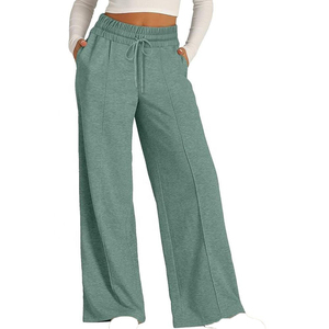 Pantalons de survêtement pour femmes, design tendance, jambe droite, devant plat, taille haute, 100% coton, décontractés, réguliers, pour le yoga, avec poche - Product Image 5