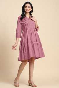 Trendmalls femmes pur coton Midi formel a-ligne robe occidentale évasée plissée motif solide taille naturelle respirant - Product Image 5