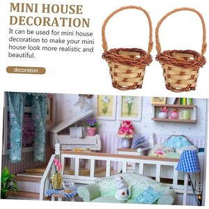 2 cestas de flores de ratán pequeñas, Cestas tejidas a mano con asas para decoración de casa de muñecas y bolsitas - Product Image 2