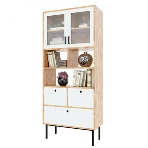 Étagère multi-compartiments KTB68094 80x35x186 (cm) en bois de caoutchouc avec pieds en fer, type sur pied pour salon - Product Image 1