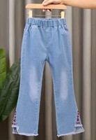 Vente en gros de jeans en denim évasés printemps automne décontractés mode pour filles pantalons pour enfants pantalons jeans pour enfants