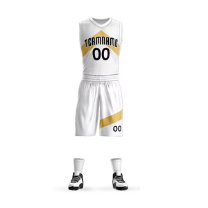 Conjunto de Uniforme de Baloncesto Personalizado Blanco y Dorado con Nombre del Equipo Impreso por Transferencia Térmica 00 Unisex, Uniforme de Malla Transpirable para Adultos - Product Image 1