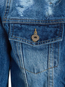 Nouvelle arrivée 2026 Veste en jean pour femme de haute qualité, légère, bleue, à manches longues, effet vieilli, coupe courte, effet délavé, dernière tendance - Product Image 5