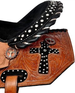 Sillín clásico de carreras de barril occidental de cuero Premium hecho a mano | Tachuela de caballo de sendero ecuestre, sillín de equitación duradero - Product Image 4