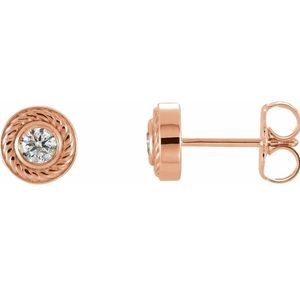 14K Gold Round Cut Diamond (Natural) Stud <b>Earrings</b> with Rope Design <b>Halo</b> - Product Image 1