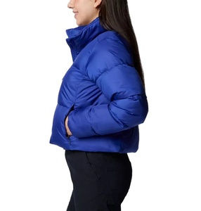 Oversize Cropped Puffer <b>Jacket</b> for Women OEM Clematis Blue Full Zip Closure Breathable <b>Canvas</b> Bubble Solid Pattern Front 2026 - Product Image 3