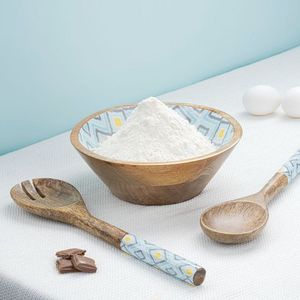 Vente chaude fait à la main en bois de manguier saladier ensemble bleu émail cuisine rustique plat décoratif luxe sans plomb service bol de fruits - Product Image 5