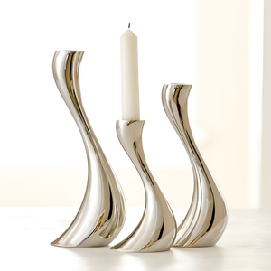 Portavelas moderno de metal pulido con varilla vertical minimalista y acento escultórico de base esférica para decoración de comedor - Product Image 2