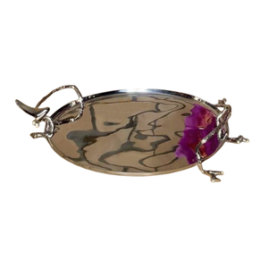 Bandeja de metal plateado de la mejor calidad con forma de mango de mariposa, bandeja para servir comida, diseño estándar para proveedores mayoristas de catering - Product Image 3