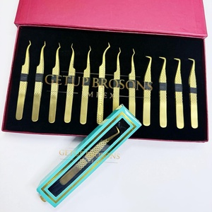 Pince à épiler pour cils GETUP BROSONS IMPEX 90/curve/isolation en acier inoxydable doré, pointe lisse, poignée diamantée, haute qualité - Product Image 4