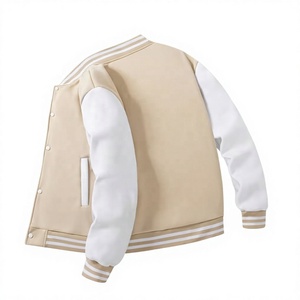 Veste universitaire unisexe beige à manches blanches style preppy col rabattu coupe classique pour l'automne en mélange polyester-coton – Vente en gros - Product Image 1
