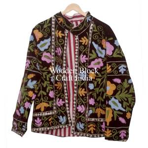 Wholesale Cotton Suzani <b>Velvet</b> Stand Eco-Friendly <b>Jacket</b> Hand Embroidery Floral Pattern Unisex Handmade short coat <b>for</b> <b>Women</b> - Product Image 2