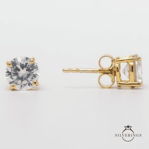 NOVAMART Fine Silverings 925 <b>Sterling</b> <b>Silver</b> Solitaire Earrings Ball <b>Stud</b> Design with Gold Zircon Bezel Setting Wholesale Export - Product Image 3