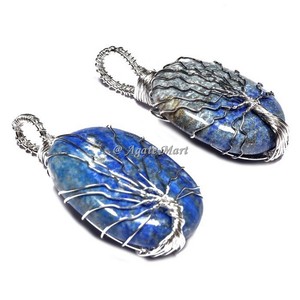 Best Selling Feng Shui Style Agate Pendant Carved <b>Tree</b> of Life with Lapis Lazuli Gemstone Engraved Love for Home Decor - Product Image 1