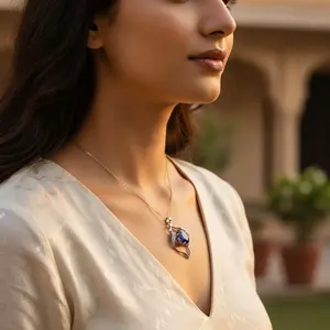 Pendentif en argent 925 avec saphir pour femmes, plaqué rhodium, chaîne en or rose, ensemble de zircon diamant, motif floral, pierre précieuse pour fiançailles - Product Image 3