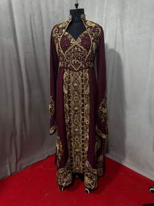 Magnifique robe kaftan élégante en tissu crêpe, broderie à la main, pour les fêtes de mariage, vêtements islamiques naturels droits - Product Image 2