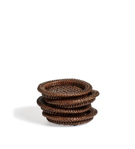 ชุดจานรองแก้วหวายแบบใหม่ ทำด้วยมือ ถาดกลมสำหรับวางบนโต๊ะ ตะกร้าเก็บของอเนกประสงค์ สำหรับตกแต่งบ้านและห้องอาหาร - Product Image 1