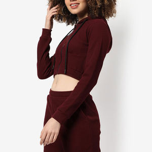 Venta caliente Mujeres Crop Hoodie Shorts Set Custom Made Logo Impreso Diseño Sólido Mujeres Crop Hoodie Shorts Set Transpirable - Product Image 2