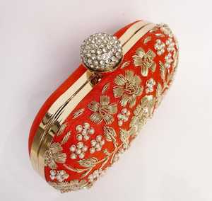 Red Zardozi Handwork <b>Clutch</b> Embroidered <b>Clutch</b> for <b>Wedding</b> - Product Image 4