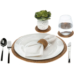Placas de cargador de alta calidad y placa de buffet placa de ajuste de mesa elegante para boda y decoración de todos los eventos juego de cargador de ratán - Product Image 3