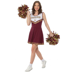 Costume de pom-pom girl, robe rayée rose et blanche avec pompons, tenue de jeu pour femmes adultes - Product Image 5