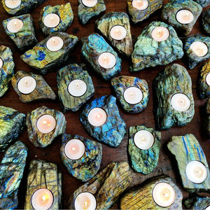 Portavelas de bradorita Natural, cristal de piedras preciosas en bruto, piedras preciosas multicolores, piedras preciosas curativas, decoración del hogar para Decoración - Product Image 5