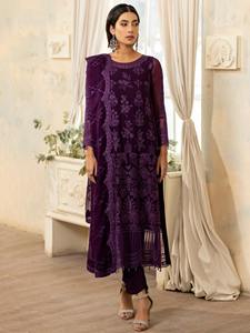 Costume d'été 3 pièces Shalwar Kameez du fournisseur d'usine direct Tenue de pelouse lavable à motif solide de conception traditionnelle - Product Image 6