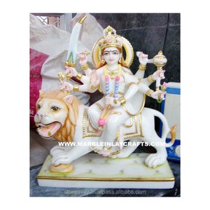 Estatua de mármol blanco para adoración, diosa india, Maa Durga, sentado sobre León, la mejor calidad, hecha a mano - Product Image 1