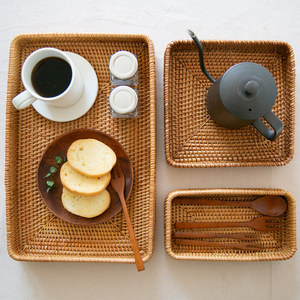 Proveedor de confianza, bandeja de decoración cuadrada rectangular de ratán natural ecológica, Juego de 3 bandejas rectangulares para almacenamiento en el hogar - Product Image 4