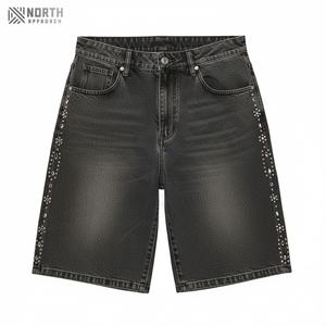 Custom Rhinestone Patch Sun Faded Vintage <b>Men</b> Streetwear Straight Leg Jeans <b>Shorts</b> <b>Baggy</b> Manufacturers Denim <b>Shorts</b> <b>Men</b> Summer - Product Image 1