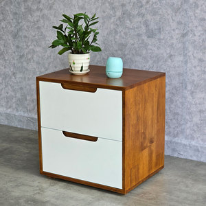 Solid Wood TDG68022 Bedside <b>Table</b> with 2 Drawers 50x40x50cm Modern Minimalist Design for Apartment Bedroom Furniture - Product Image 2
