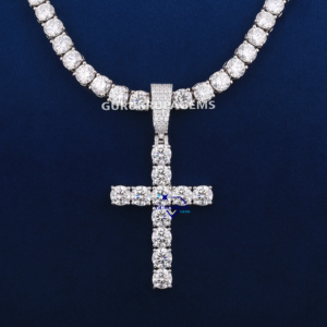 Collier chaîne tennis en or blanc 14Kt avec un superbe diamant cultivé en laboratoire Ultimate Luxury Sparkling Cross Pendant Weddings Parties - Product Image 5
