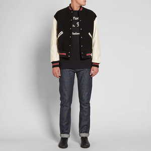 Custom Design Men's Letterman Varsity Jacket Genuine Leather Sleeves <b>Woolen</b> CollegeBaseballjacket for men - Product Image 4