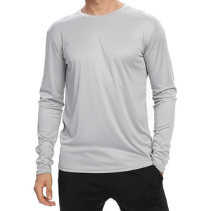 Camiseta de Manga Larga para Hombre, de Secado Rápido, Corte Ajustado, Cuello Redondo, Color Sólido, Informal, 100% Poliéster, Tejido de Punto - Product Image 1