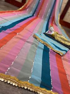 ผ้าจอร์เจียเจ็ตพิมพ์ลายส่าหรีแบบพิเศษสำหรับเจ้าสาวงานแต่งงานงานแต่งงานของผู้ใหญ่ดูสวยงามทันสมัยบูติกอินเดีย - Product Image 6