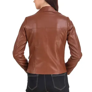 Veste en cuir PU personnalisée grande taille pour femmes Manteau long coupe-vent de style de la rue avec fourrure de mouton Poche décorative imprimée de taille XL - Product Image 4