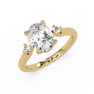 Anillo de Compromiso de Oro Puro de 14K con Diamante Ovalado Cultivado en Laboratorio, Anillo de Boda con Tres Piedras Redondas Brillantes para Mujer - Product Image 2