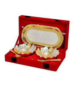 ชุดชามดีไซน์ดอกบัวชุบเงิน2ชิ้นพร้อมถาดผลิตภัณฑ์โลหะจากผู้ผลิตขายส่ง - Product Image 1