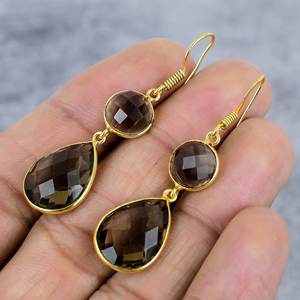 925พลอยควอตซ์ทรงกลมและลูกแพร์สีสเตอลิงสีทองต่างหูห้อยต่างหูวันครบรอบของขวัญสำหรับผู้หญิง - Product Image 3