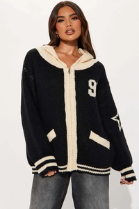 Cárdigan de Punto con Letras Tejidas, de Algodón Teñido Liso, para Mujer, Suéteres Cálidos, Otoño Invierno 2024, Nuevo Estilo Urbano Popular, Ropa Exterior Holgada Estilo Universitario - Product Image 6